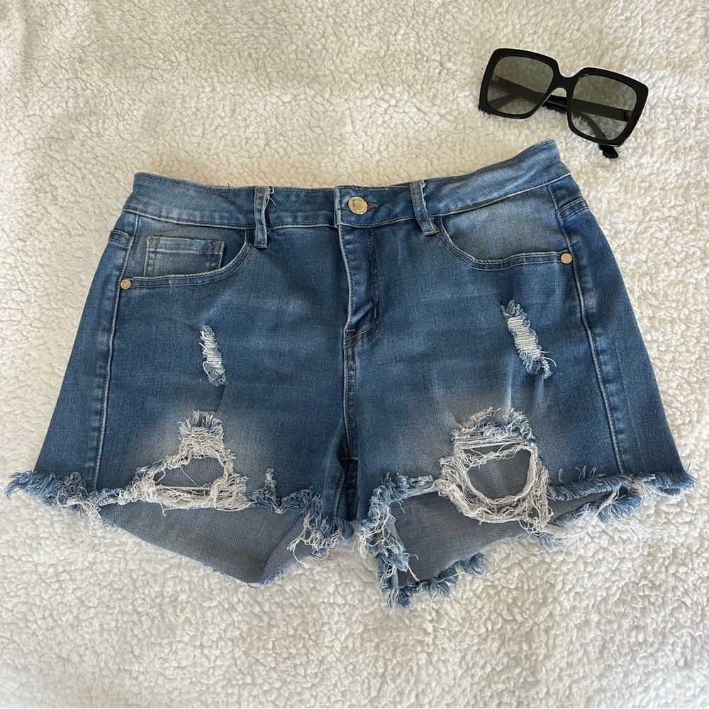 RED Dark Wash Distressed Cutoff Summer Jeans Shorts Large 🔥